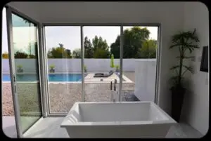 Bathtub inside the bathroom of a modern home